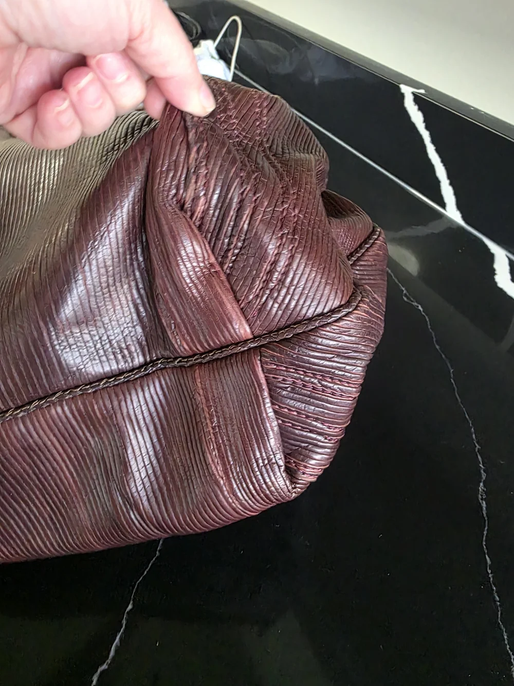 Women's Braided Handle Leather Tote Bag in Deep Plum